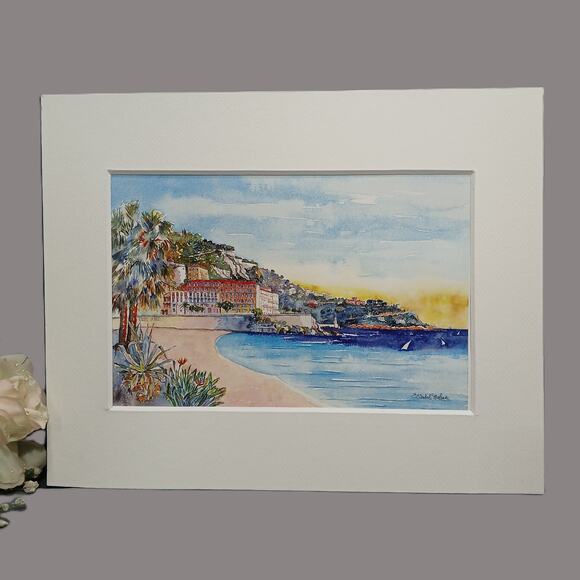 Mont Boron Nice France Coastal Matte Mounted Art Print Elisabeth Toulouse 10x12 - Picture 1 of 10